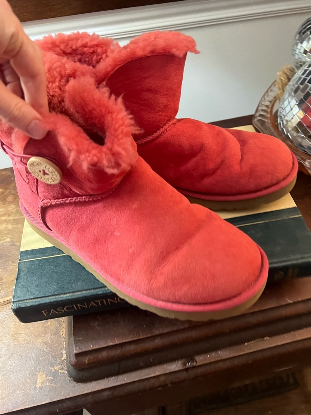 Coral Pink Ugg boots Shearling Button Booties